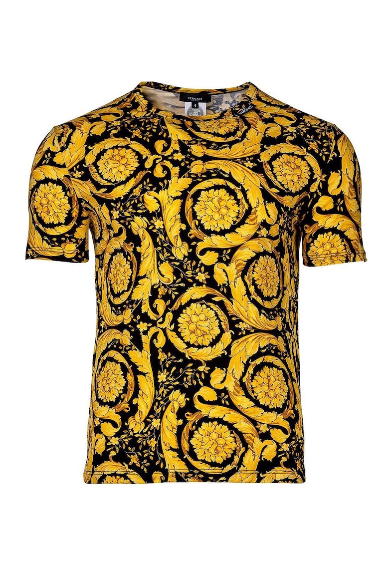 Versace Tricou din amestec de bumbac organic cu model floral 48283 - Auriu/Negru