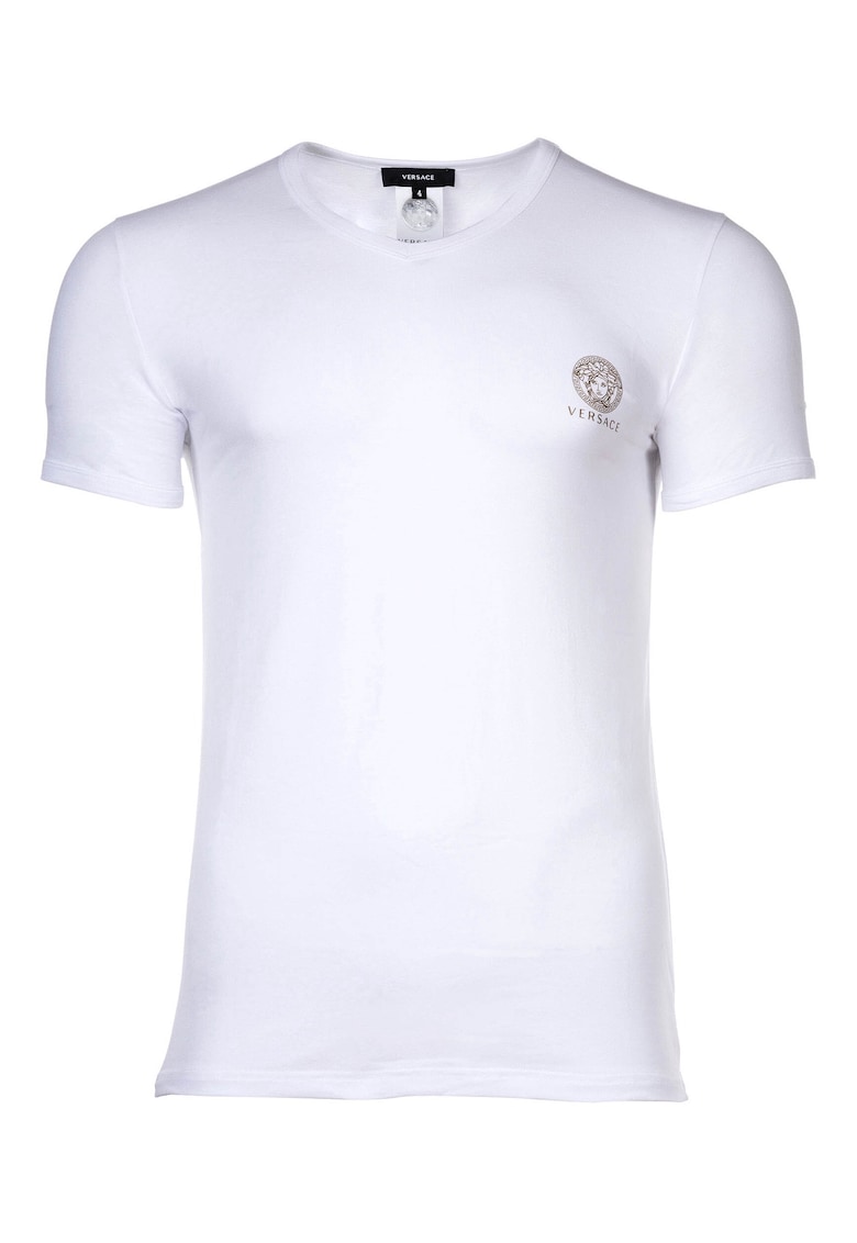 Versace Tricou de casa cu decolteu la baza gatului si logo