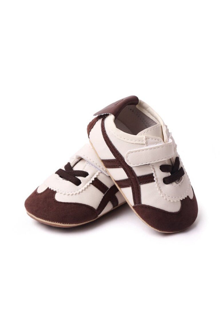 Pantofi sport Model AL 17026 - pentru bebelusi - Textil - Ivoire cu maro