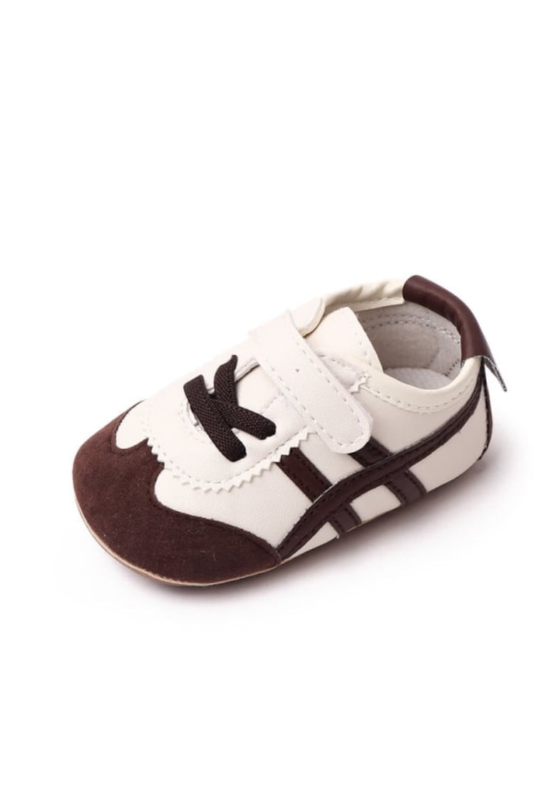 Pantofi Sport Casual - Piele ecologica - Baieti - Siret - Velcro - Ivoire - Maro