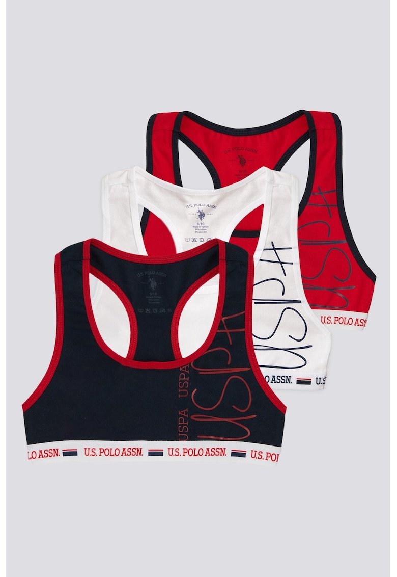 Set de bustiere sport - 3 piese - Alb/Albastru/Bleumarin