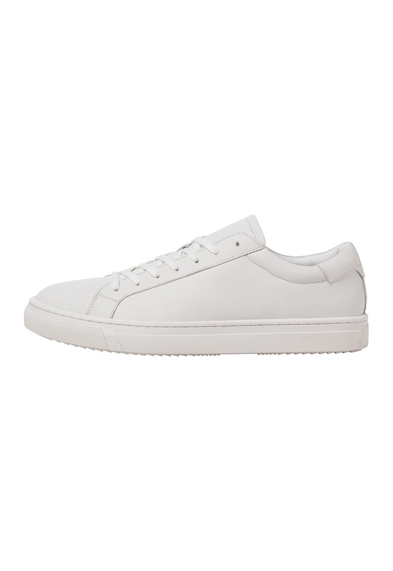 Pantofi sport de piele cu varf rotund - Alb optic