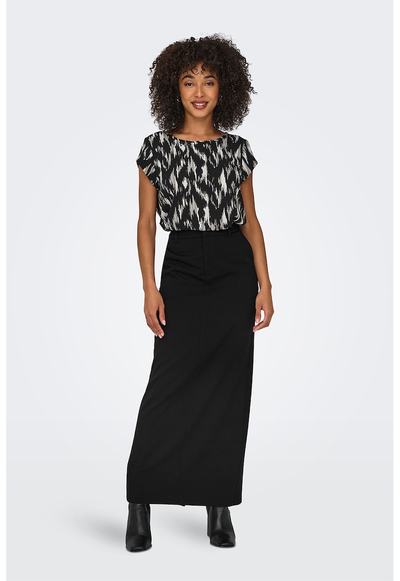 Bluza vaporoasa cu terminatie asimetrica Vic - Alb/Negru/Gri deschis