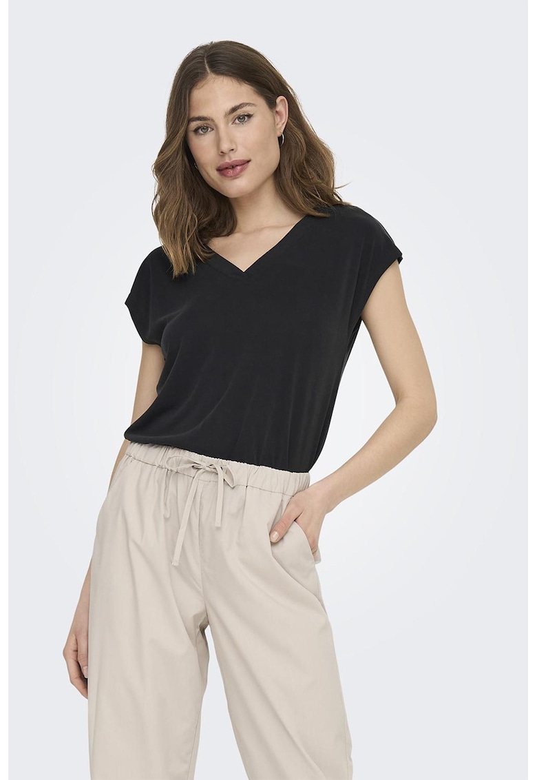 Tricou din amestec de modal cu decolteu in V