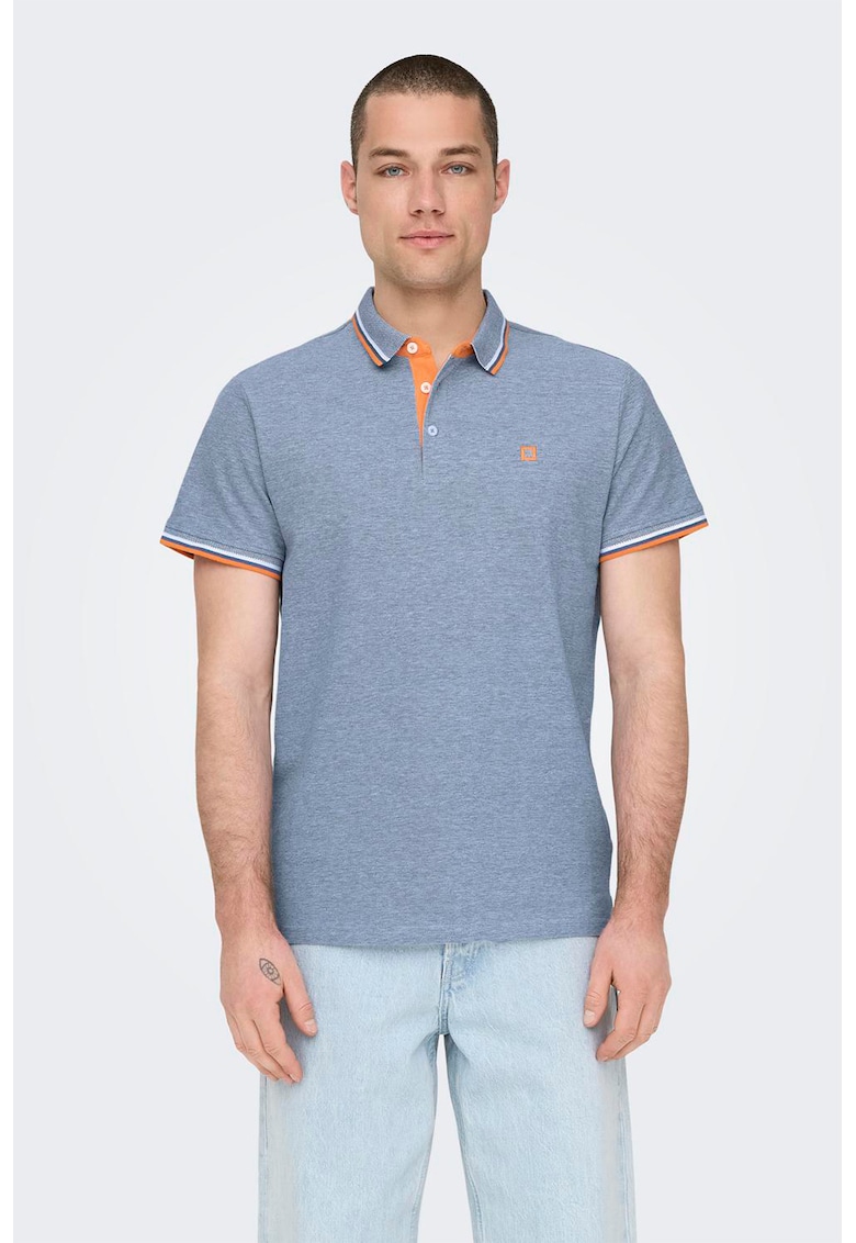 Tricou polo de bumbac organic - Portocaliu/Albastru deschis