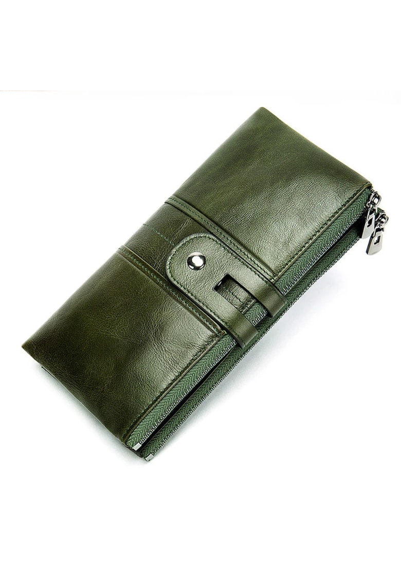 Portofel din piele naturala cu protectie anti scanare carduri RFID Treviso - Verde Moss