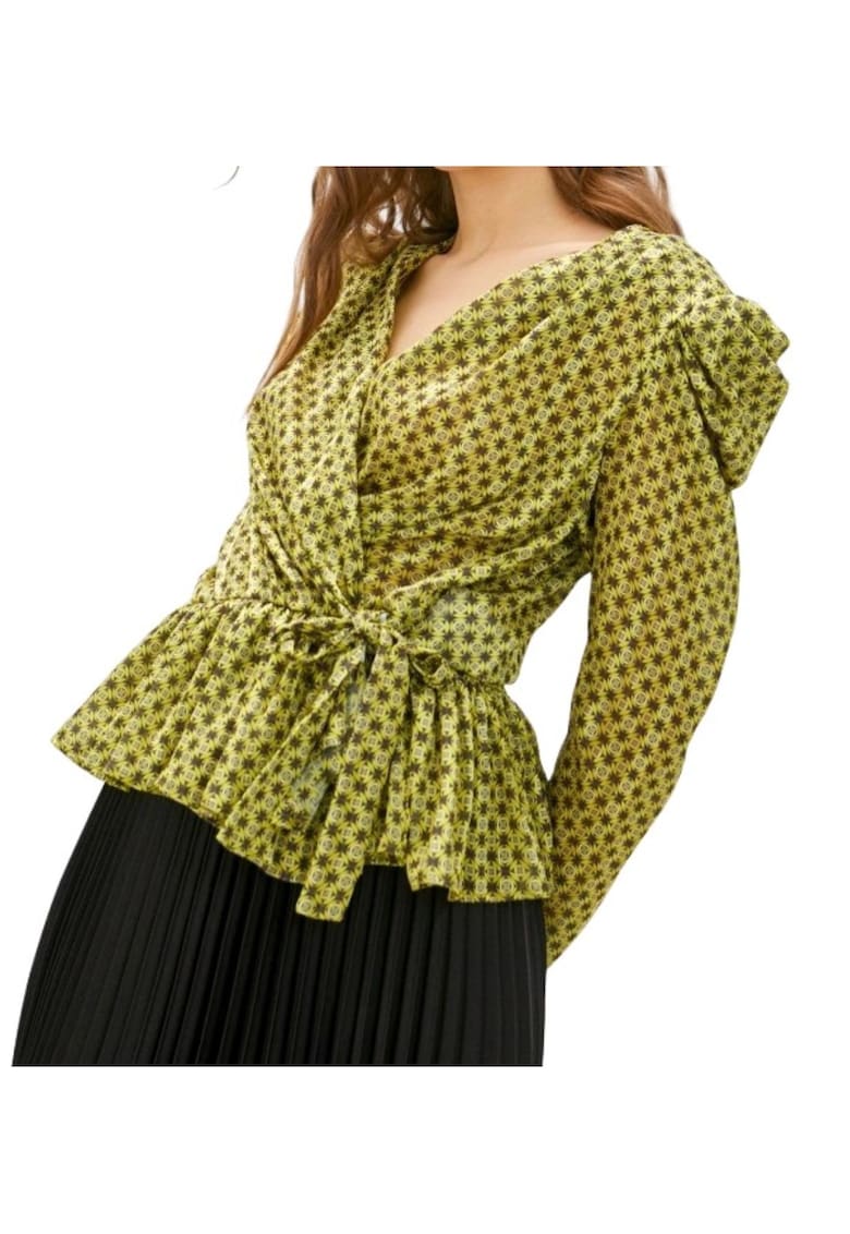 Bluza cu imprimeu si decolteu petrecut - Verde/Negru