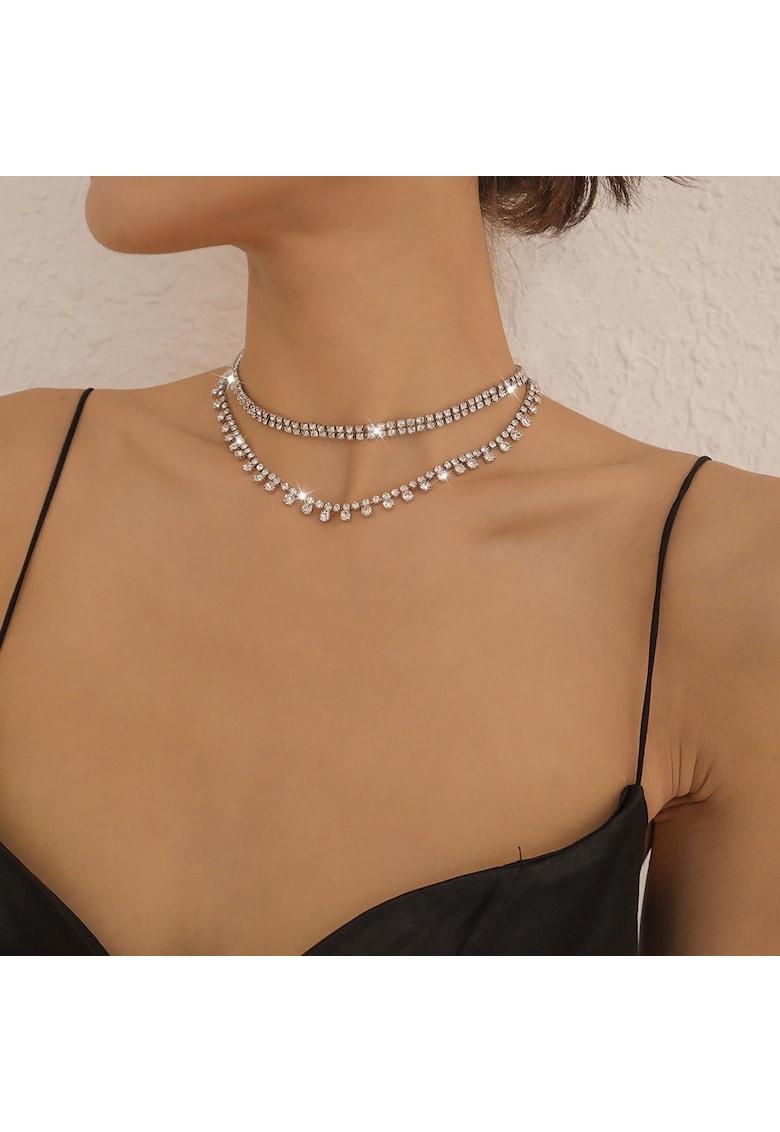 Colier argintiu - in 2 straturi - cu pietre - Helmar C17