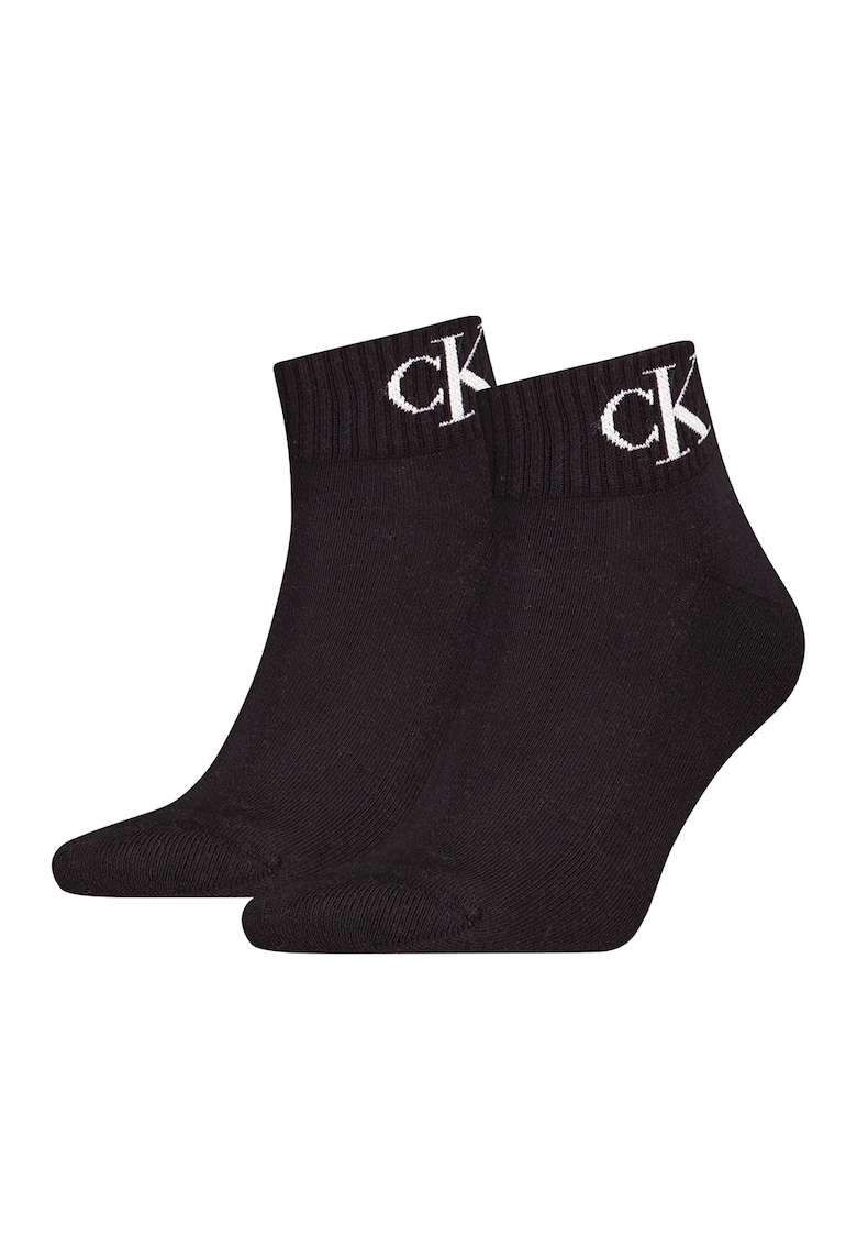 Calvin Klein Set de sosete scurte cu logo - 2 perechi - Negru stins/Alb optic