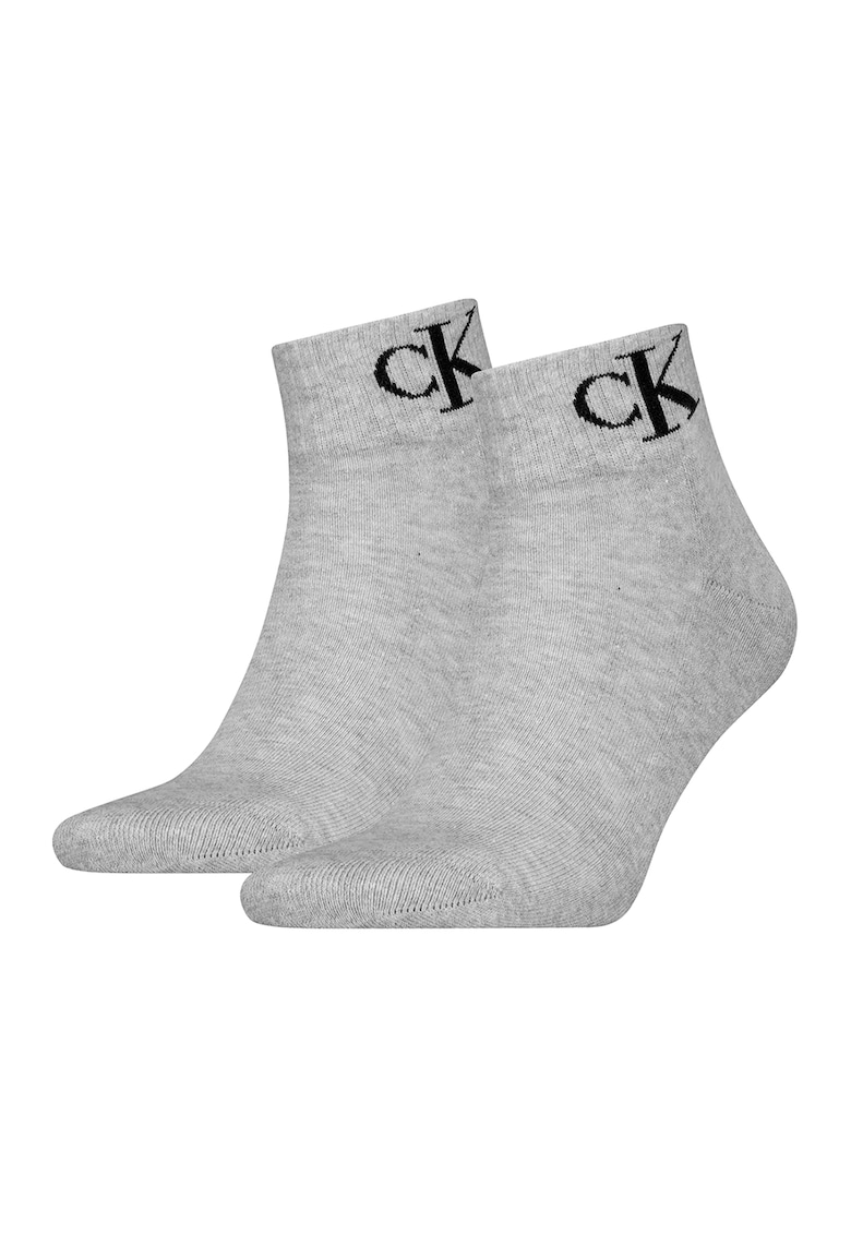 Set de sosete scurte cu logo - 2 perechi - Negru/Gri inchis melange