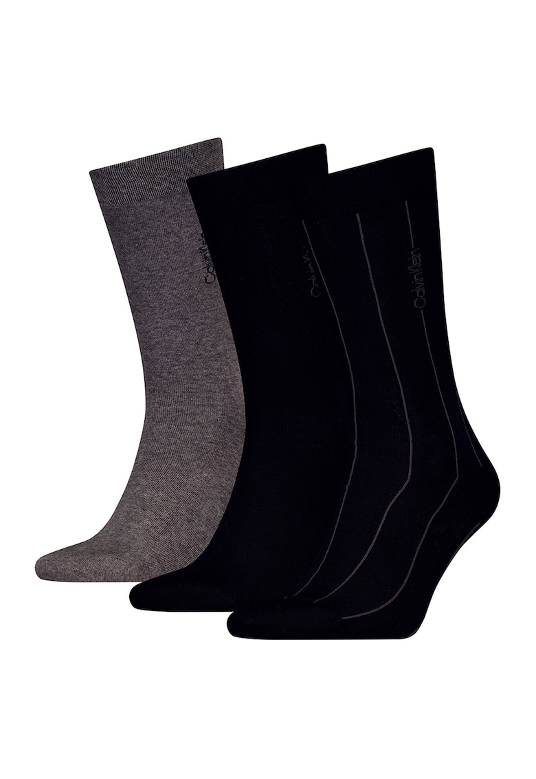 Set de sosete lungi - 3 perechi - Negru/Gri inchis melange