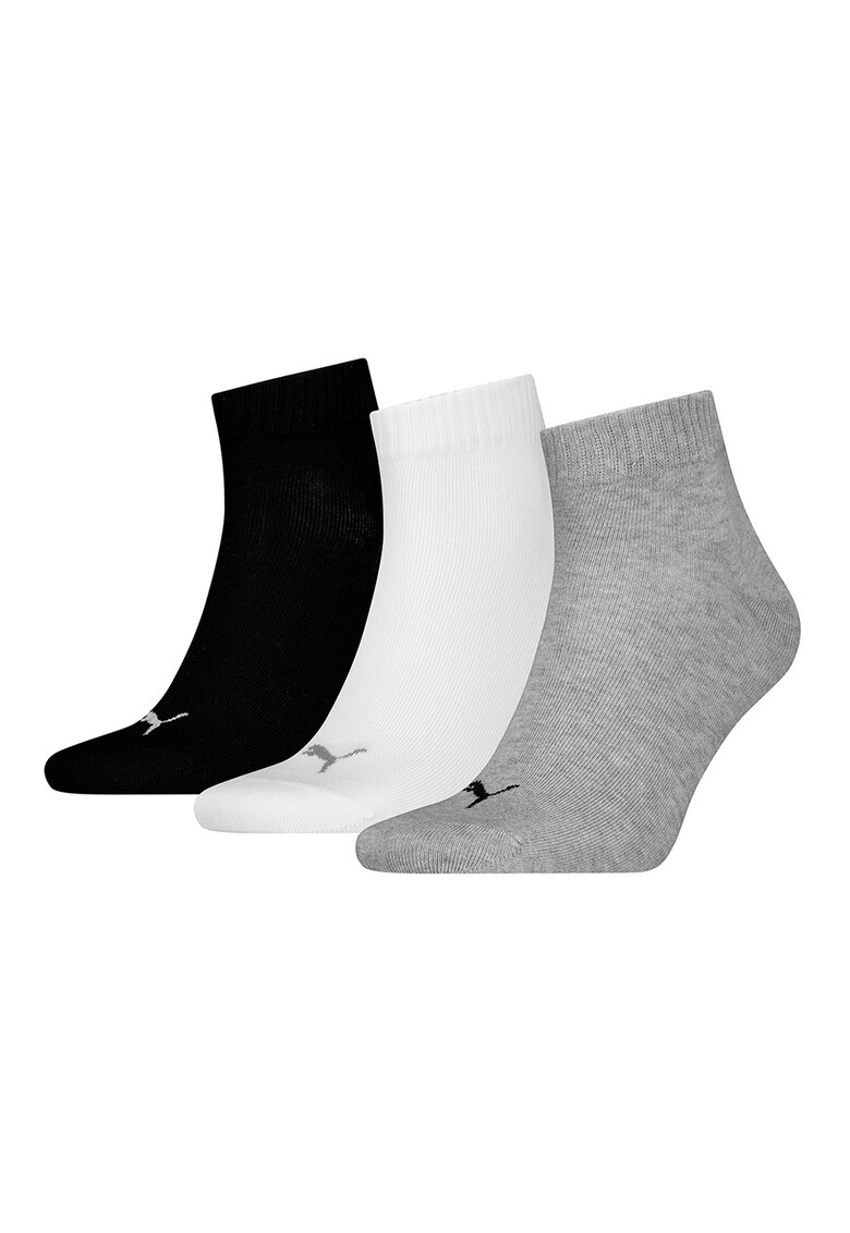 Set de sosete scurte unisex cu detalii logo - 3 perechi - Alb/Negru/Gri melange