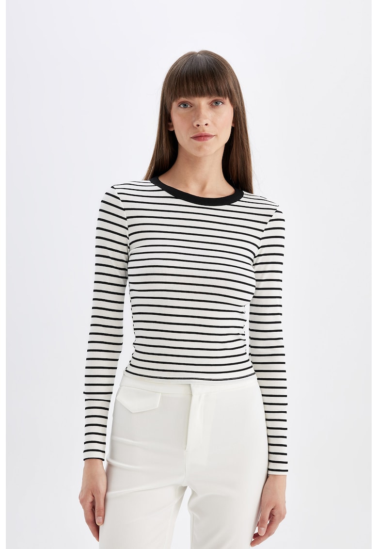 DeFacto Bluza slim fit cu dungi - Alb/Negru