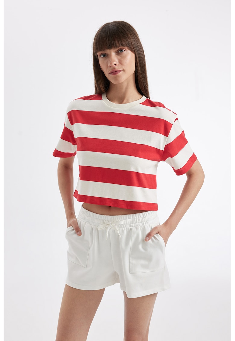 Tricou crop cu dungi