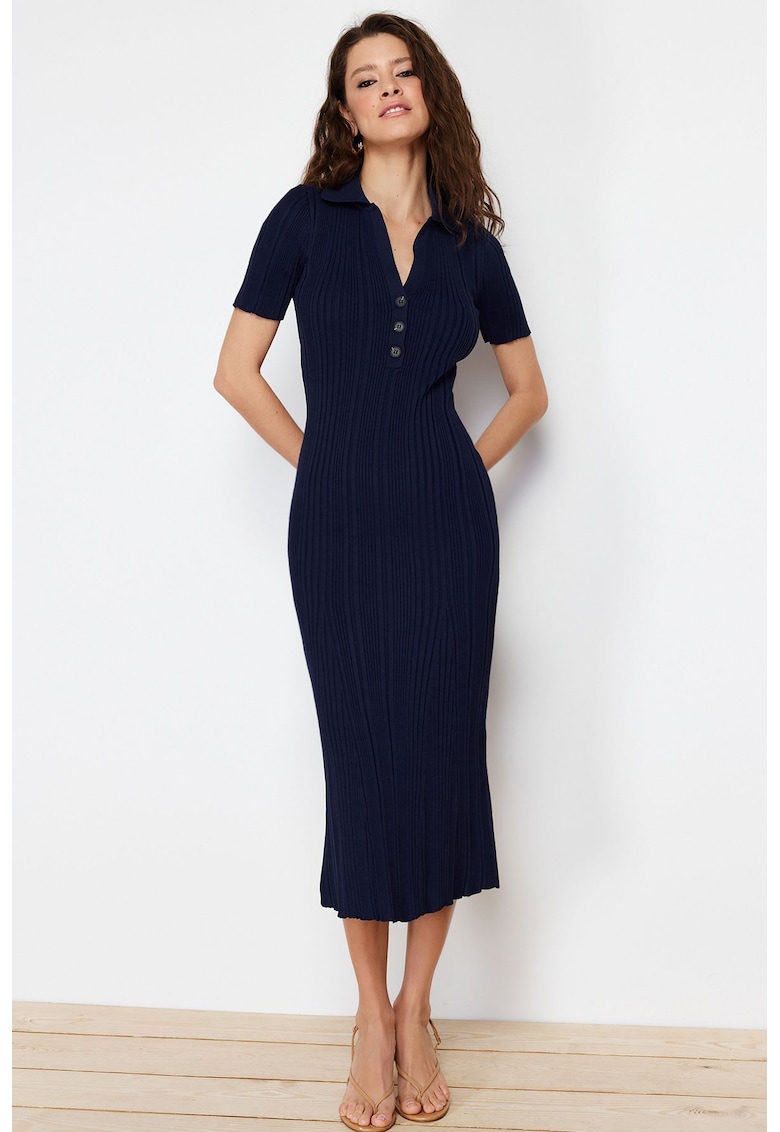 Rochie bodycon midi cu guler clasic