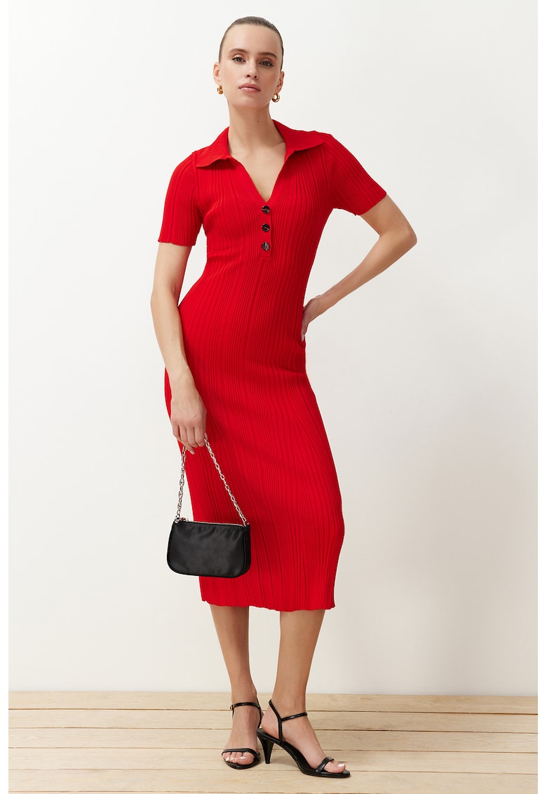 Rochie bodycon midi cu guler clasic