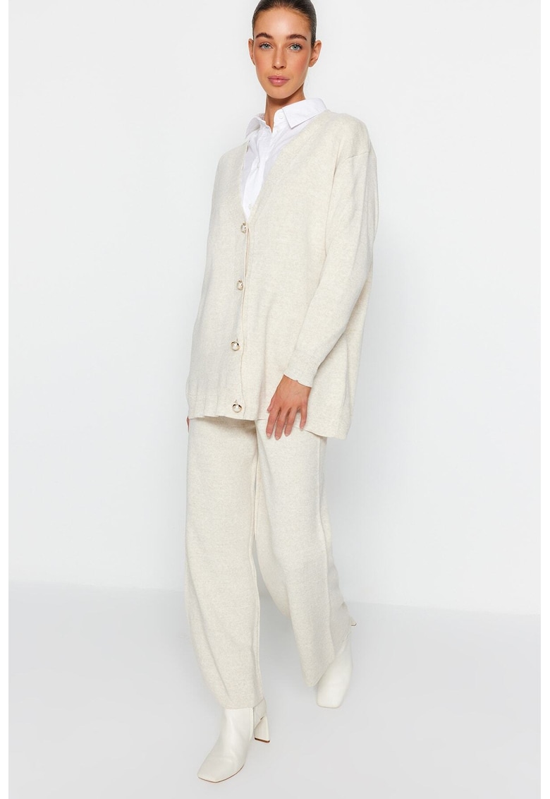 Set de cardigan tricotat fin si pantaloni
