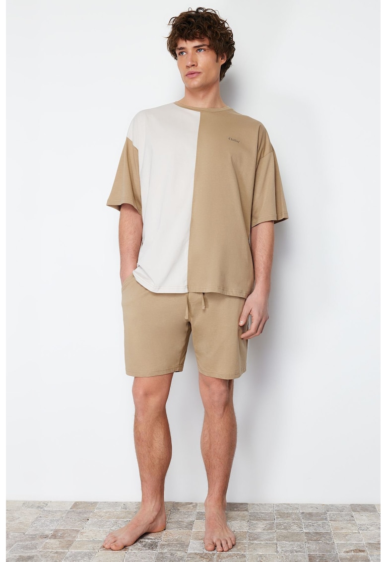 Pijama scurta cu segmente contrastante 65581