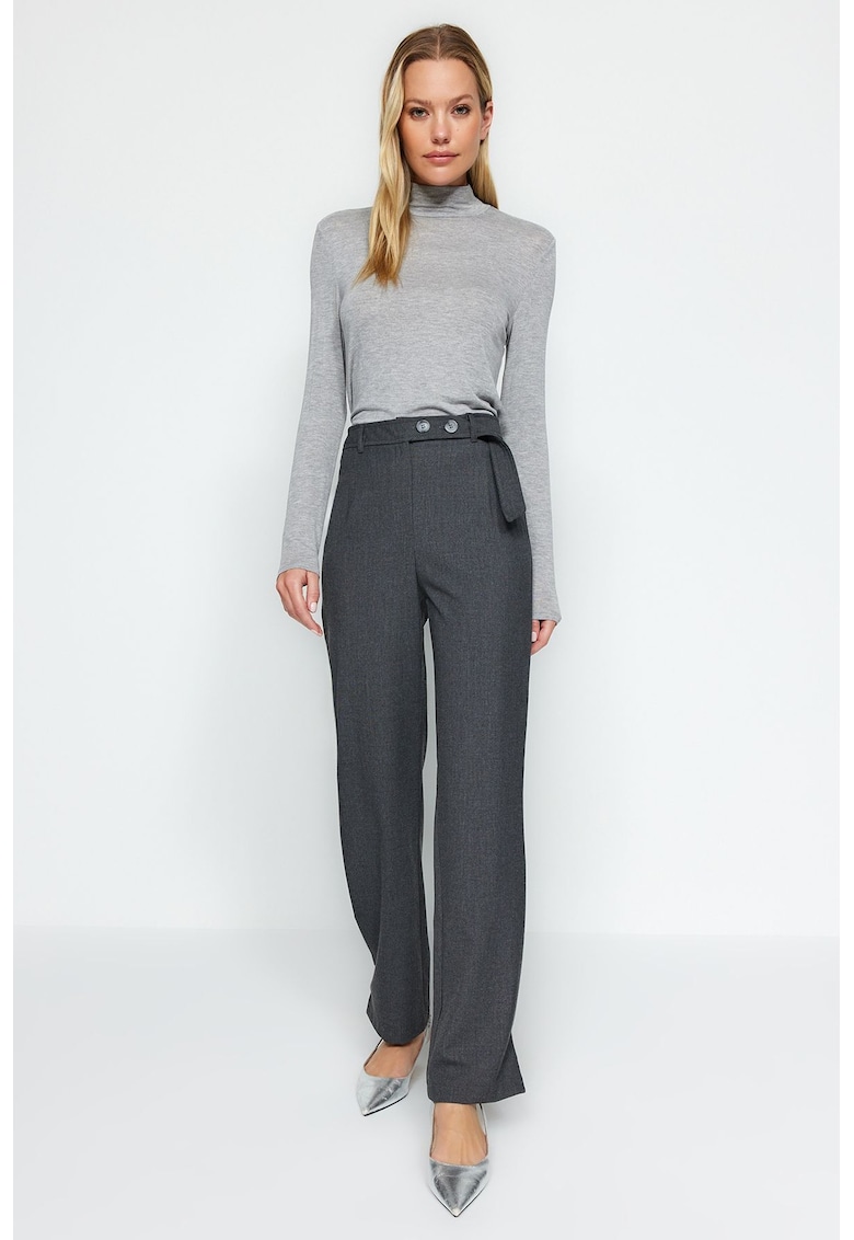 Pantaloni cu talie inalta si benzi pe glezna 65719
