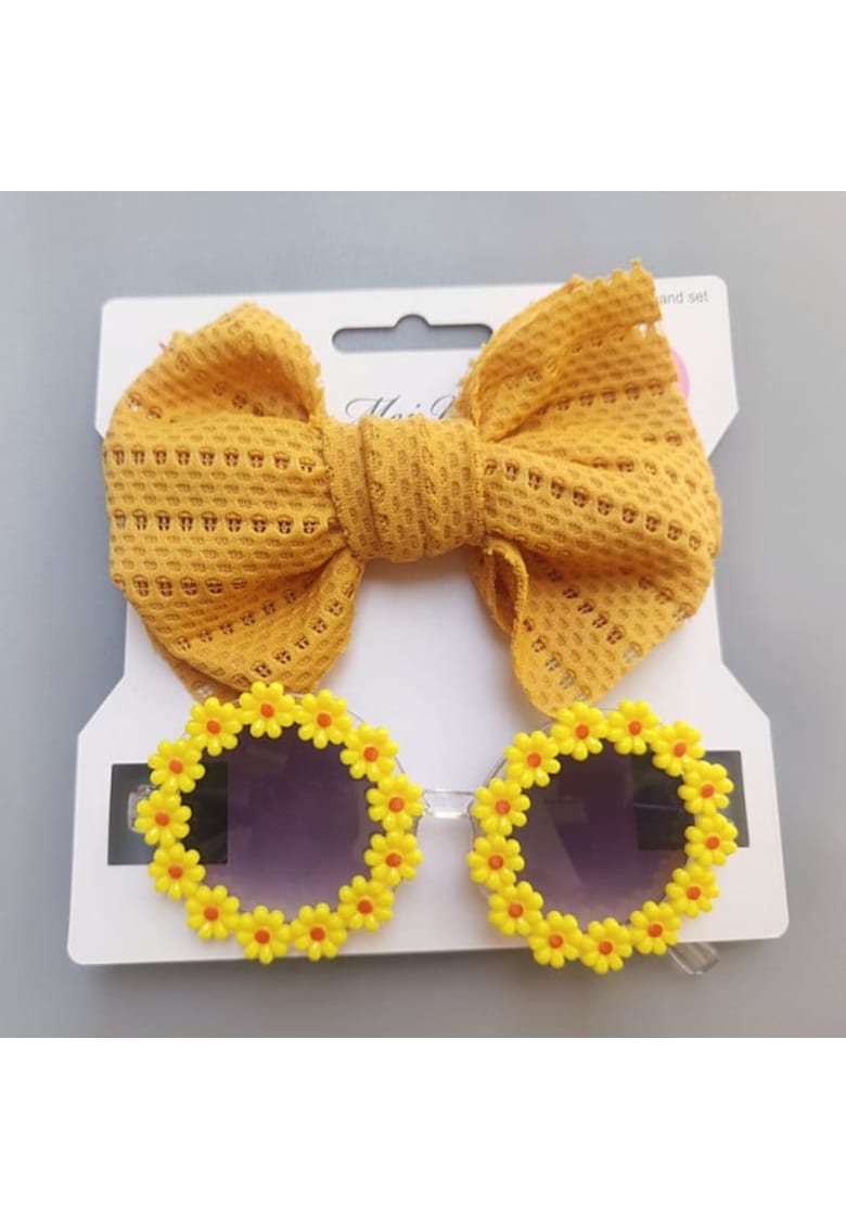 Set Bentita Si Ochelari De Soare Model Daisy - Fete - Elastica - Galben - 6-12 luni