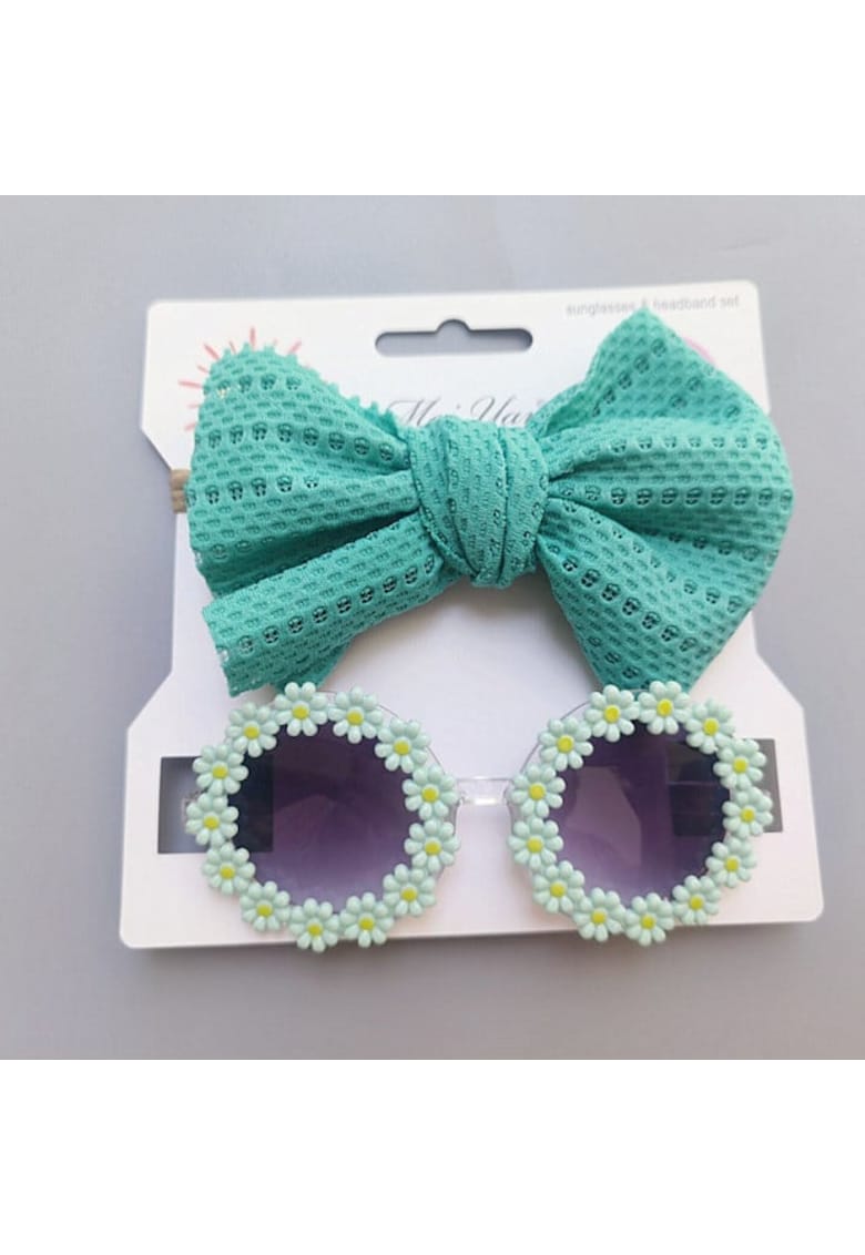 Set Bentita Si Ochelari De Soare Model Daisy - Fete - Elastica - Verde - 6-12 luni