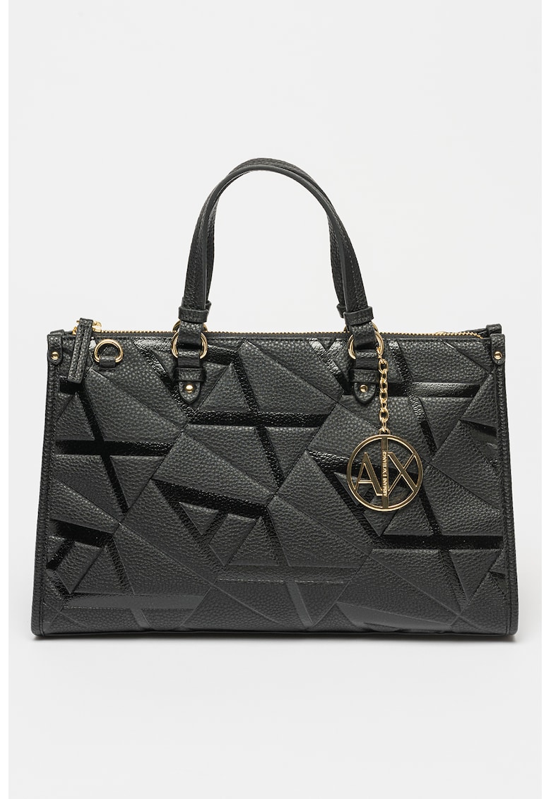 Geanta din piele ecologica cu bareta de umar si model logo