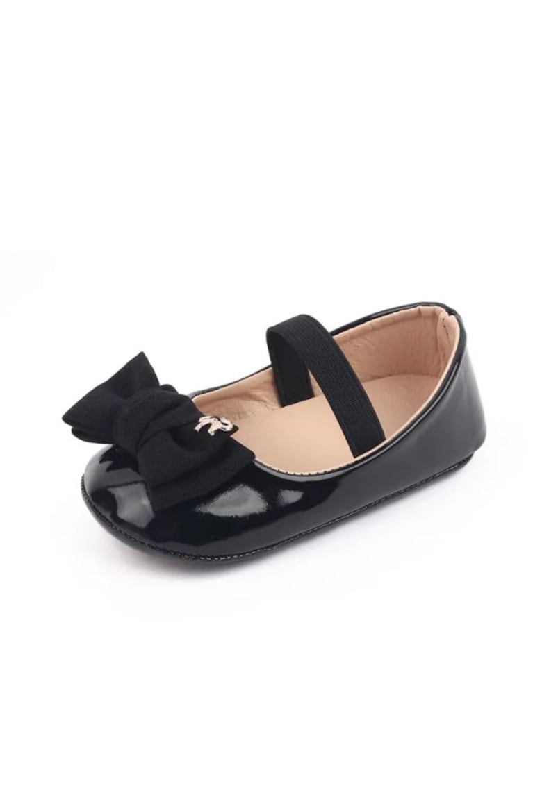 Pantofi Cu Fundita - Elegant - Piele lacuita - Fete - Velcro - Negru