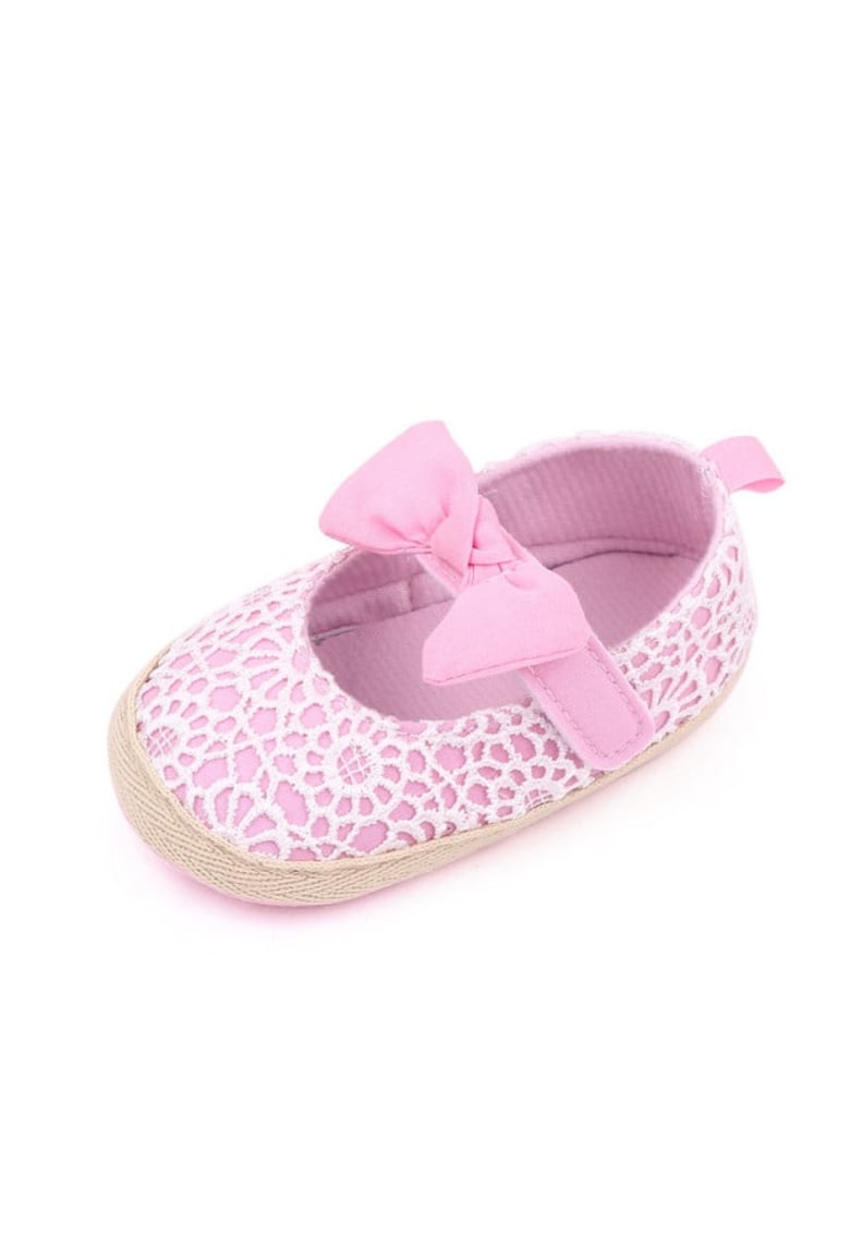 Pantofi Cu Danteluta Alba - Casual - Textil - Fete - Velcro - Roz