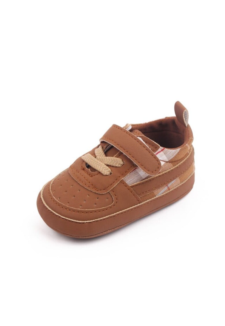 Pantofi Model Plaid - Casual - Piele ecologica - Textil - Baieti - Siret - Velcro - Maro