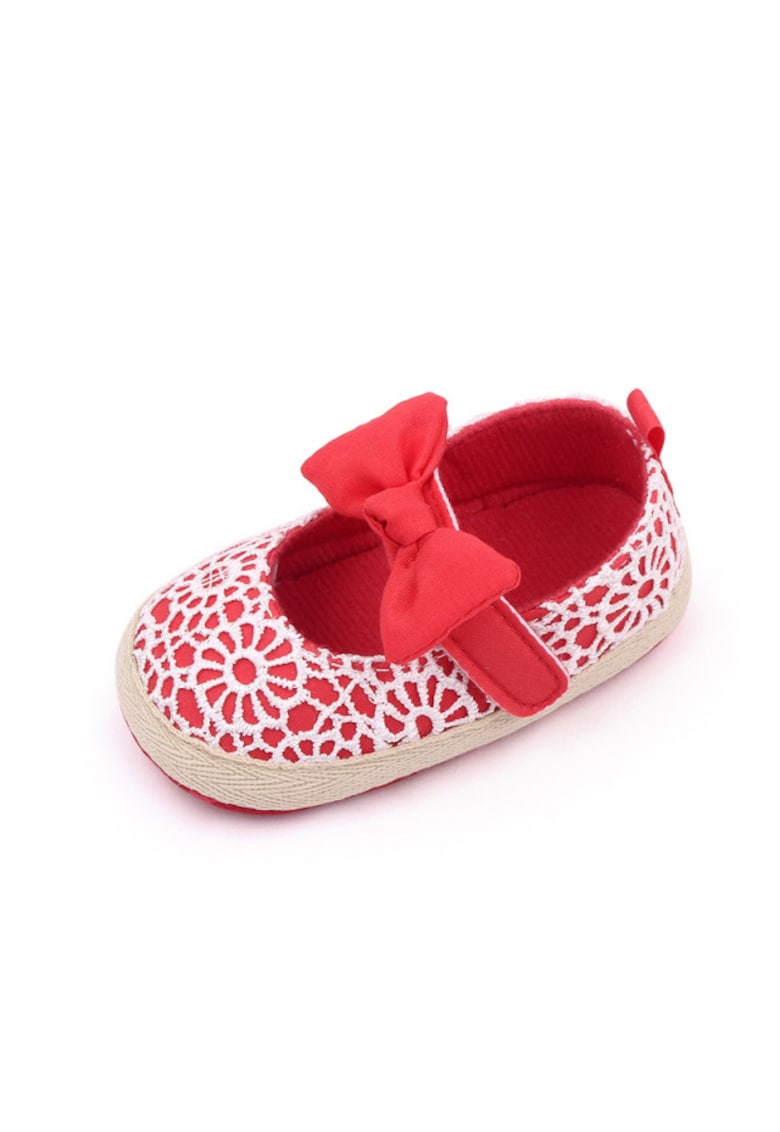 Pantofi Cu Danteluta - Casual - Textil - Fete - Velcro - Alb - Corai