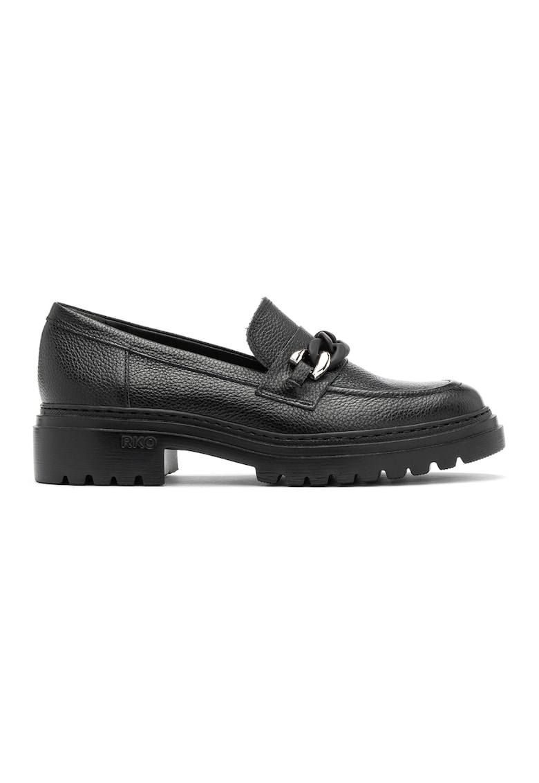 Pantofi loafer de piele cu aplicatie metalica - Negru