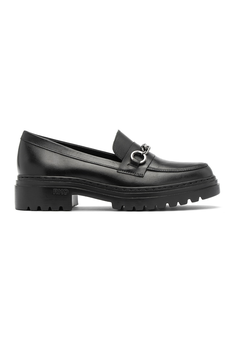 Pantofi loafer de piele cu aplicatie metalica