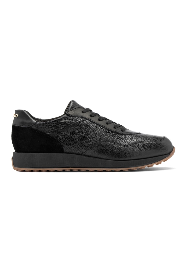 Pantofi sport de piele cu garnitura de piele intoarsa - Negru