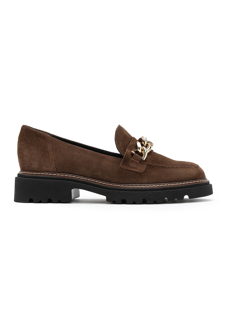 Pantofi loafer de piele intoarsa cu aplicatie lant