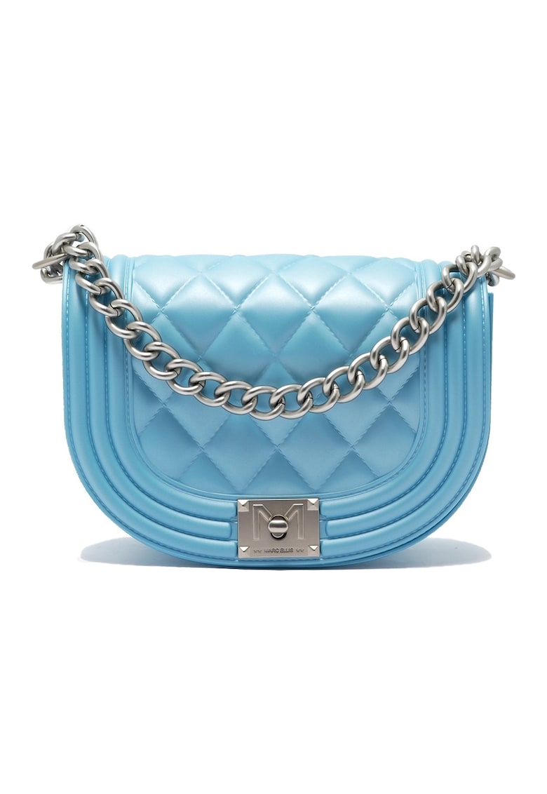 Geanta crossbody cu bareta din lant - Albastru azur/Argintiu