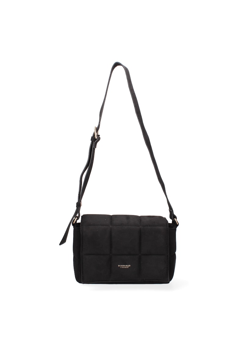 Geanta crossbody cu clapa si aspect matlasat - Negru