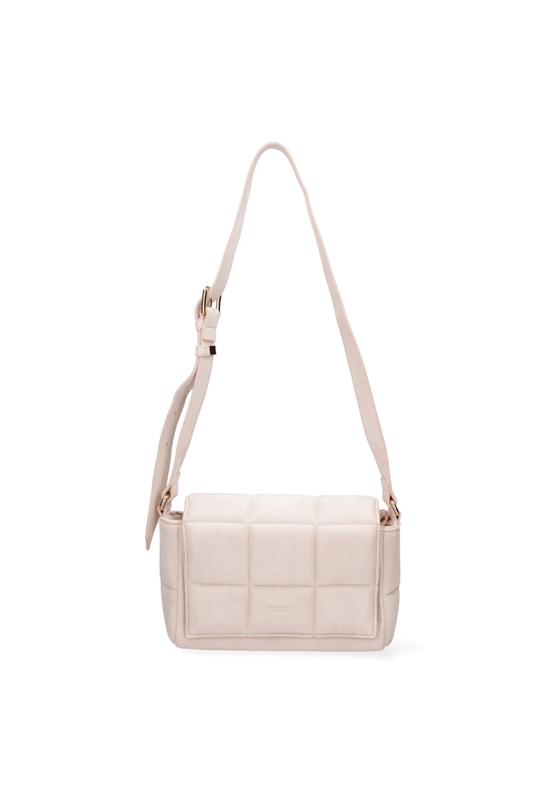 Geanta crossbody cu clapa si aspect matlasat - Roz prafuit