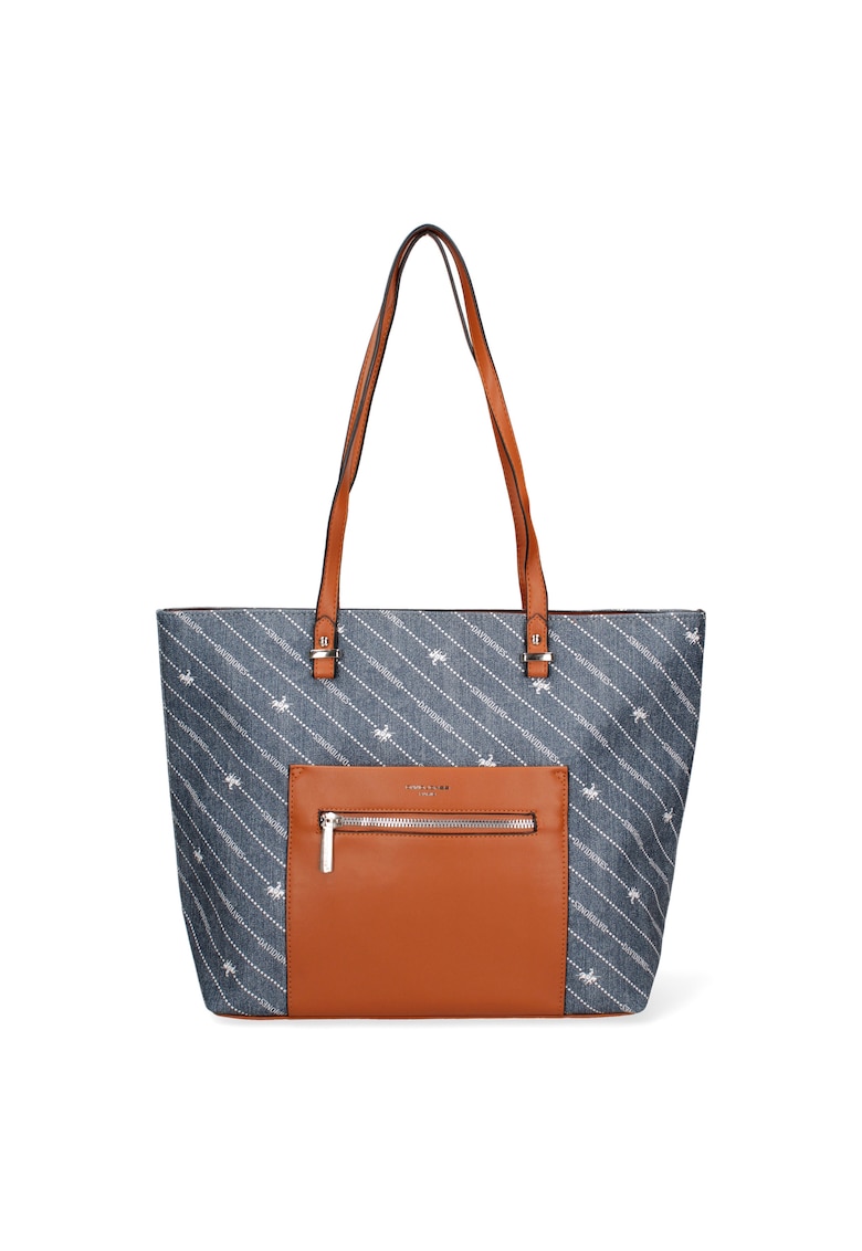 Geanta shopper unisex cu buzunare cu fermoar - Bleumarin