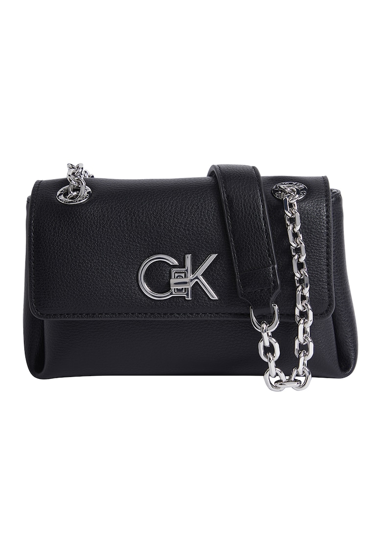 Geanta crossbody de piele ecologica cu aplicatie logo metalica