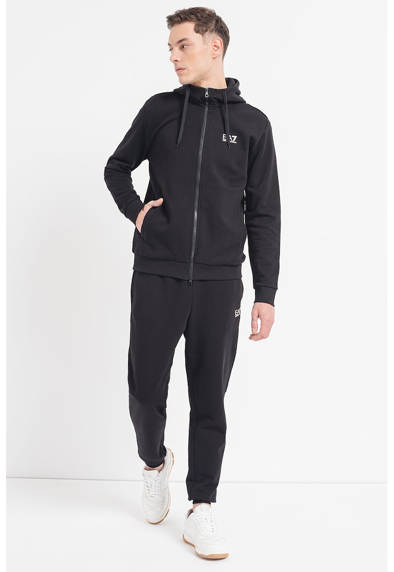 Trening din amestec de bumbac cu buzunare - Alb/Negru