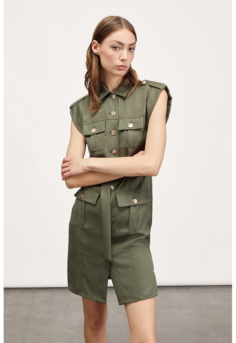 Rochie-camasa mini din amestec de lyocell - Kaki inchis