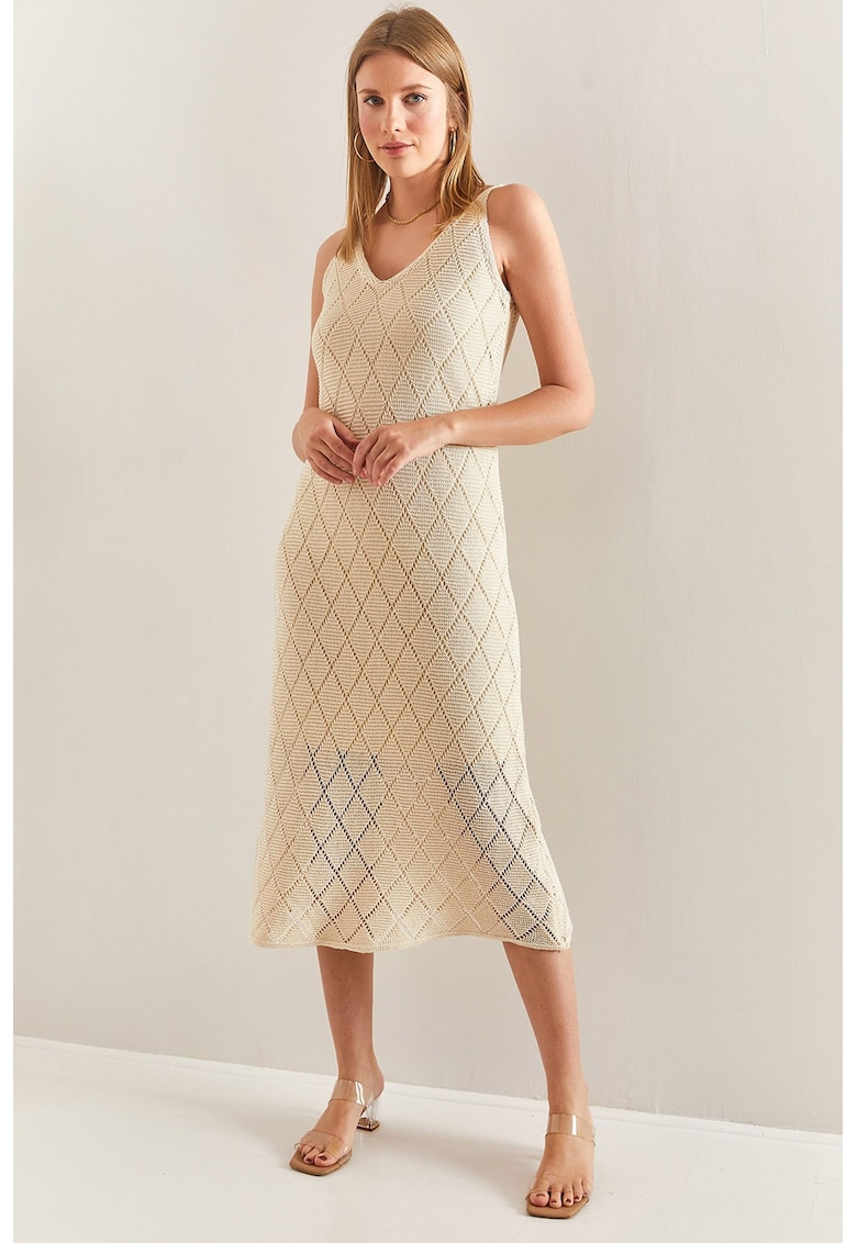 Rochie midi crosetata cu decolteu in V