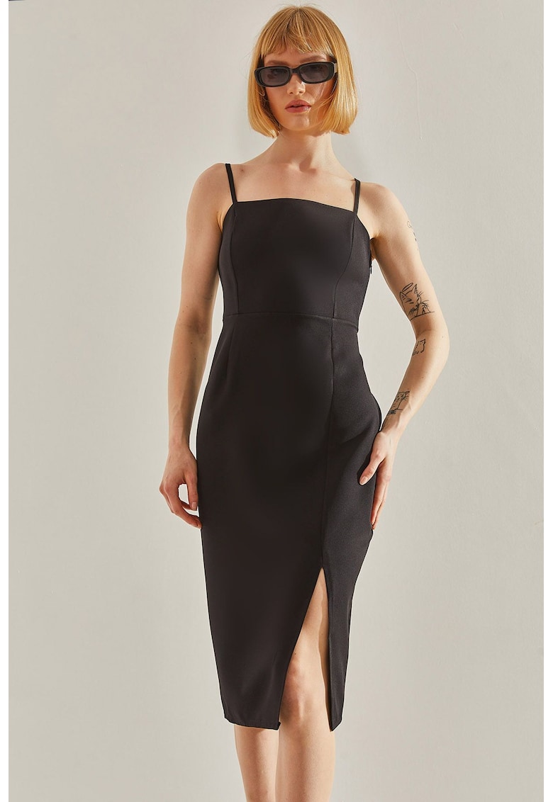 Rochie midi dreapta cu decolteu patrat