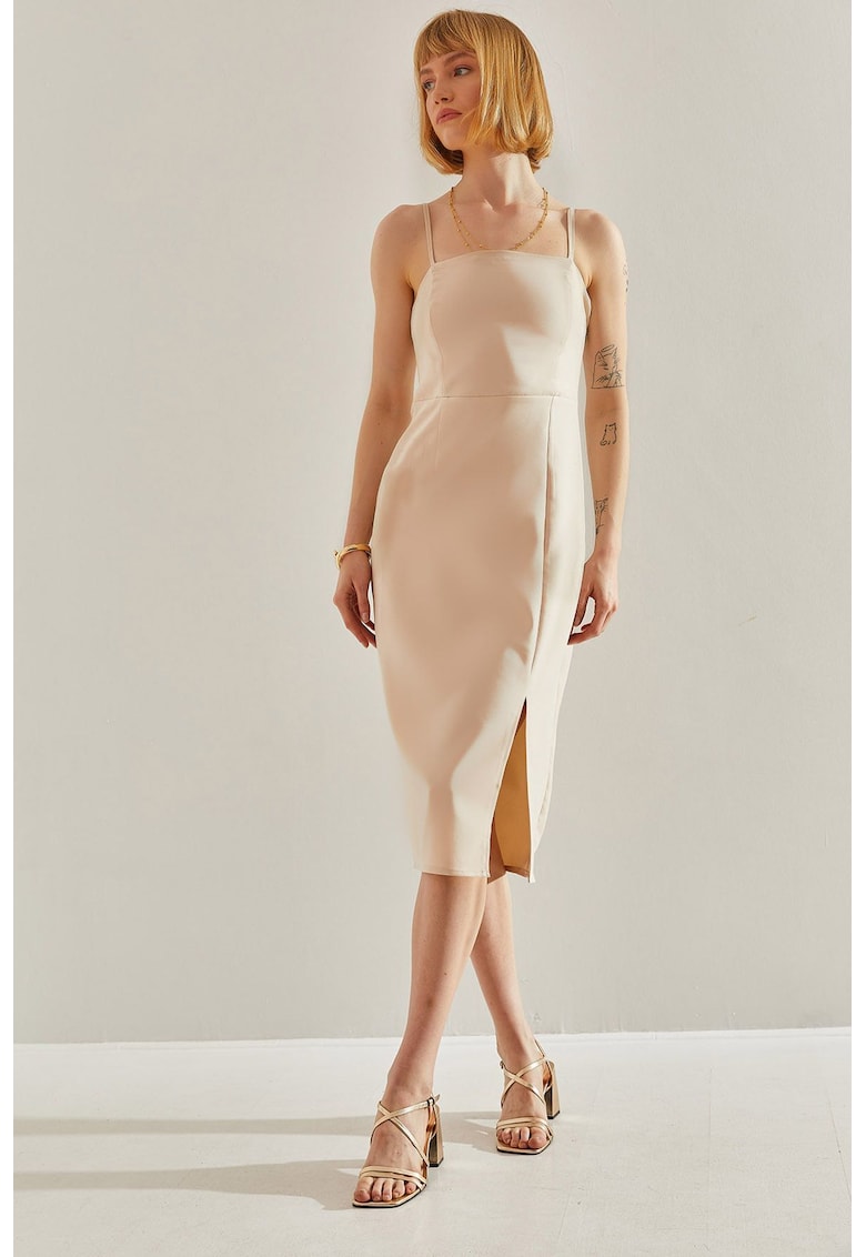 Rochie midi dreapta cu decolteu patrat