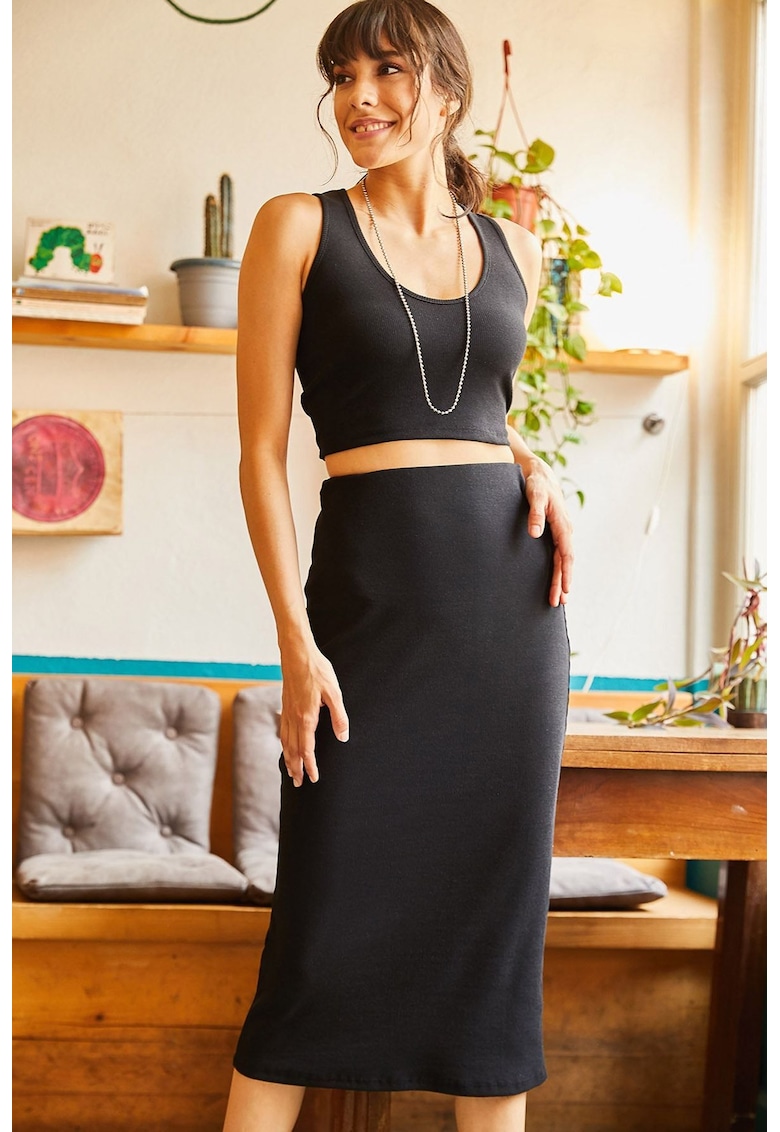 Set de top crop si fusta midi din bumbac