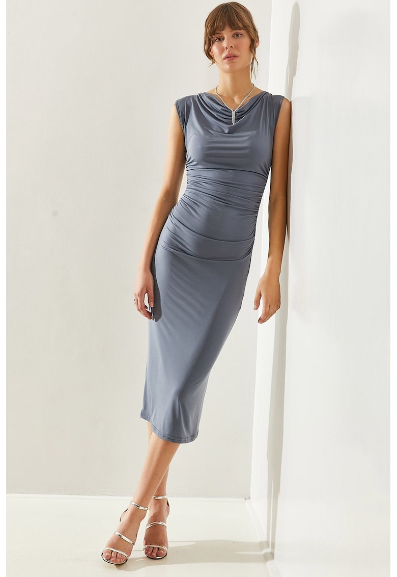 Rochie bodycon midi cu decolteu drapat