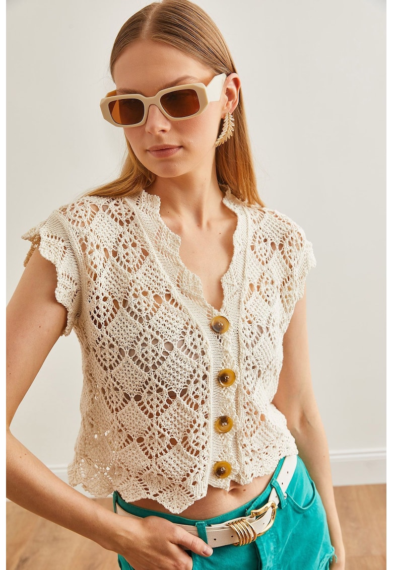 Cardigan tricotat cu perforatii