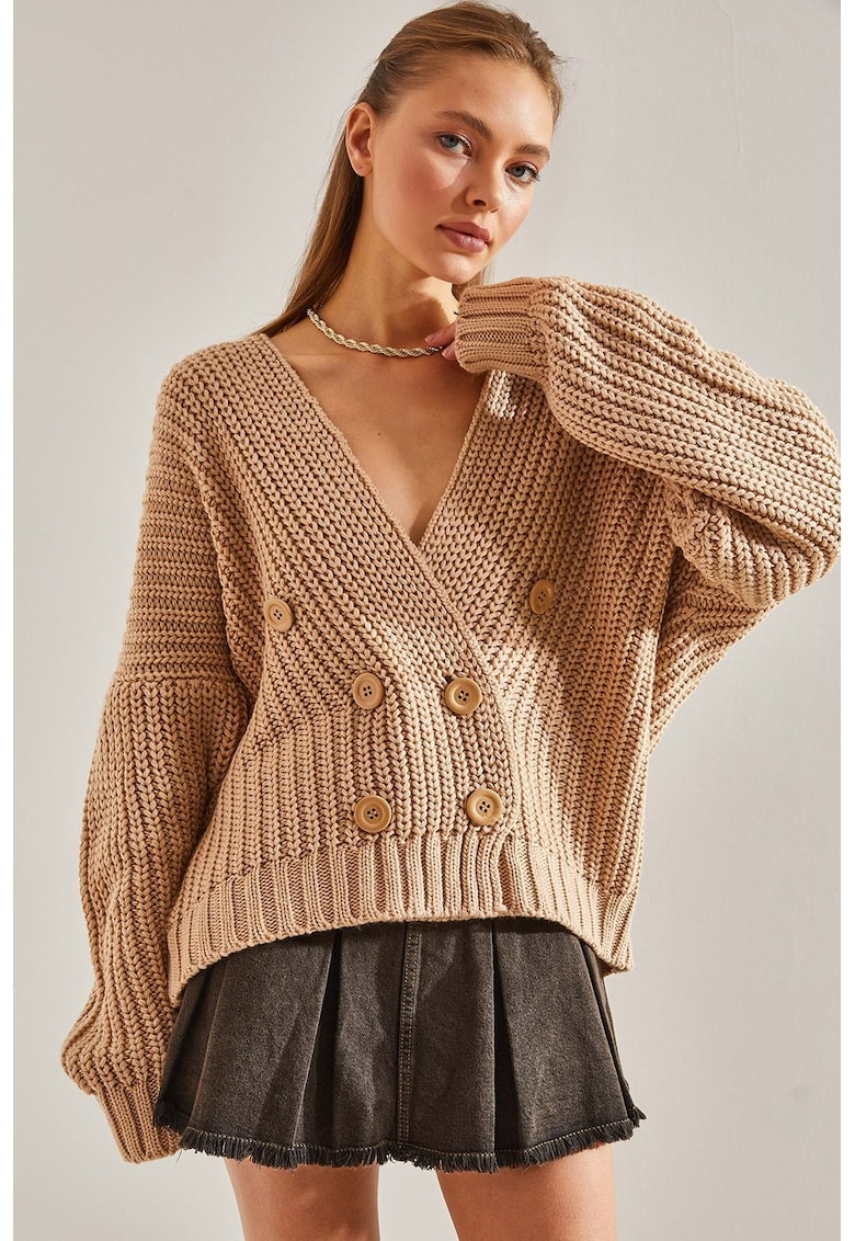 Cardigan tricotat cu maneci cazute
