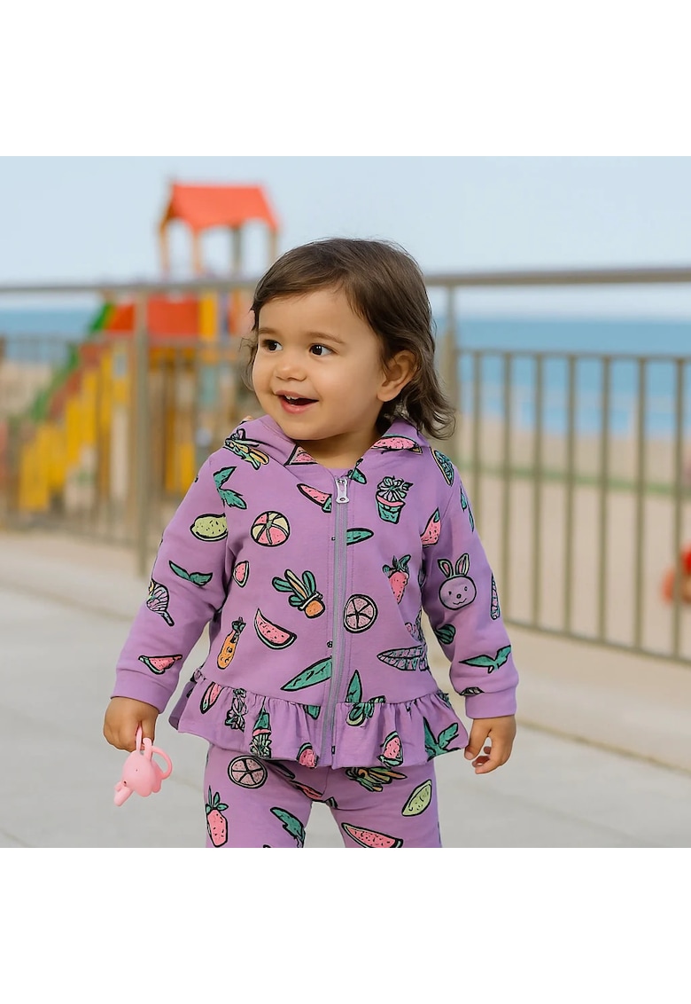 Hanorac cu gluga - fermoar si imprimeu  - Surf Up - Mov - pentru fetite