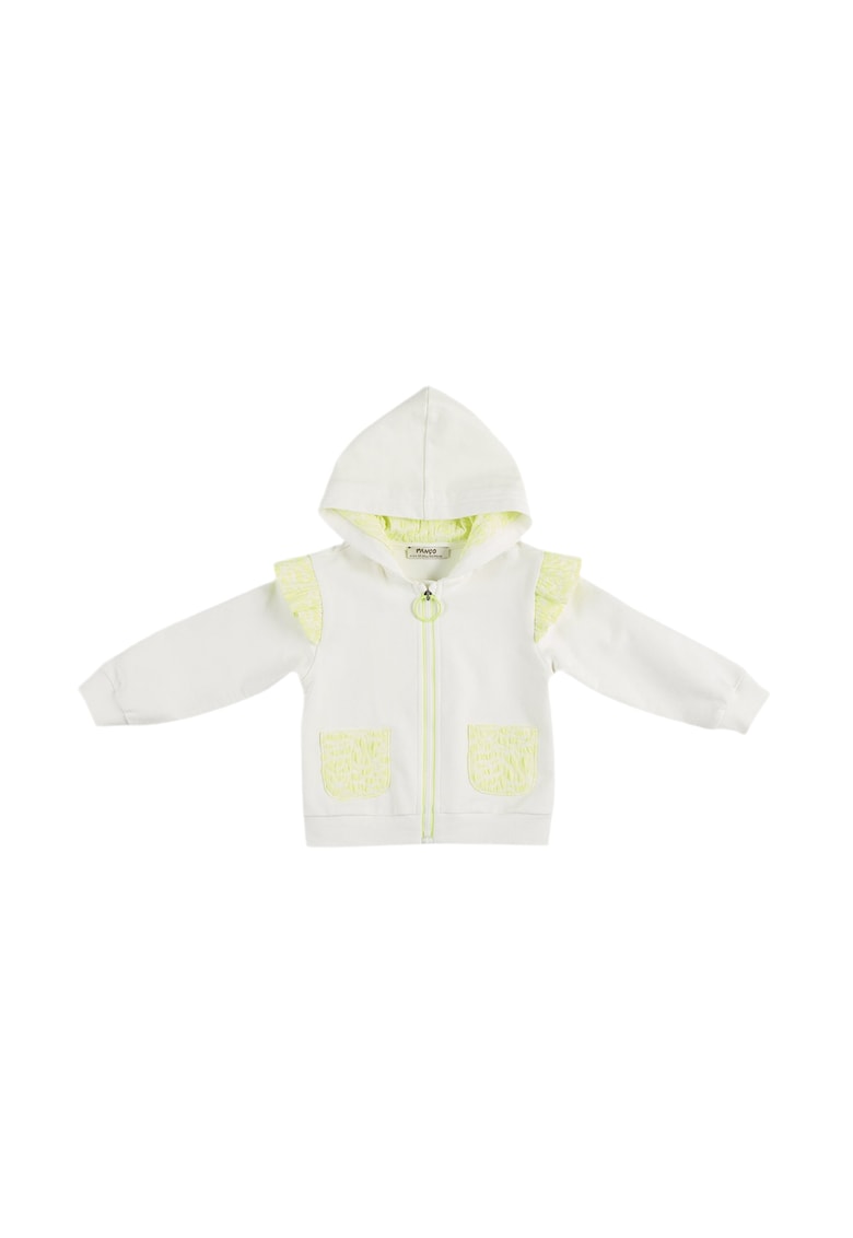 Hanorac cu gluga fermoar si volane - Elena2 - Ecru si Galben fosforescent - pentru fetite